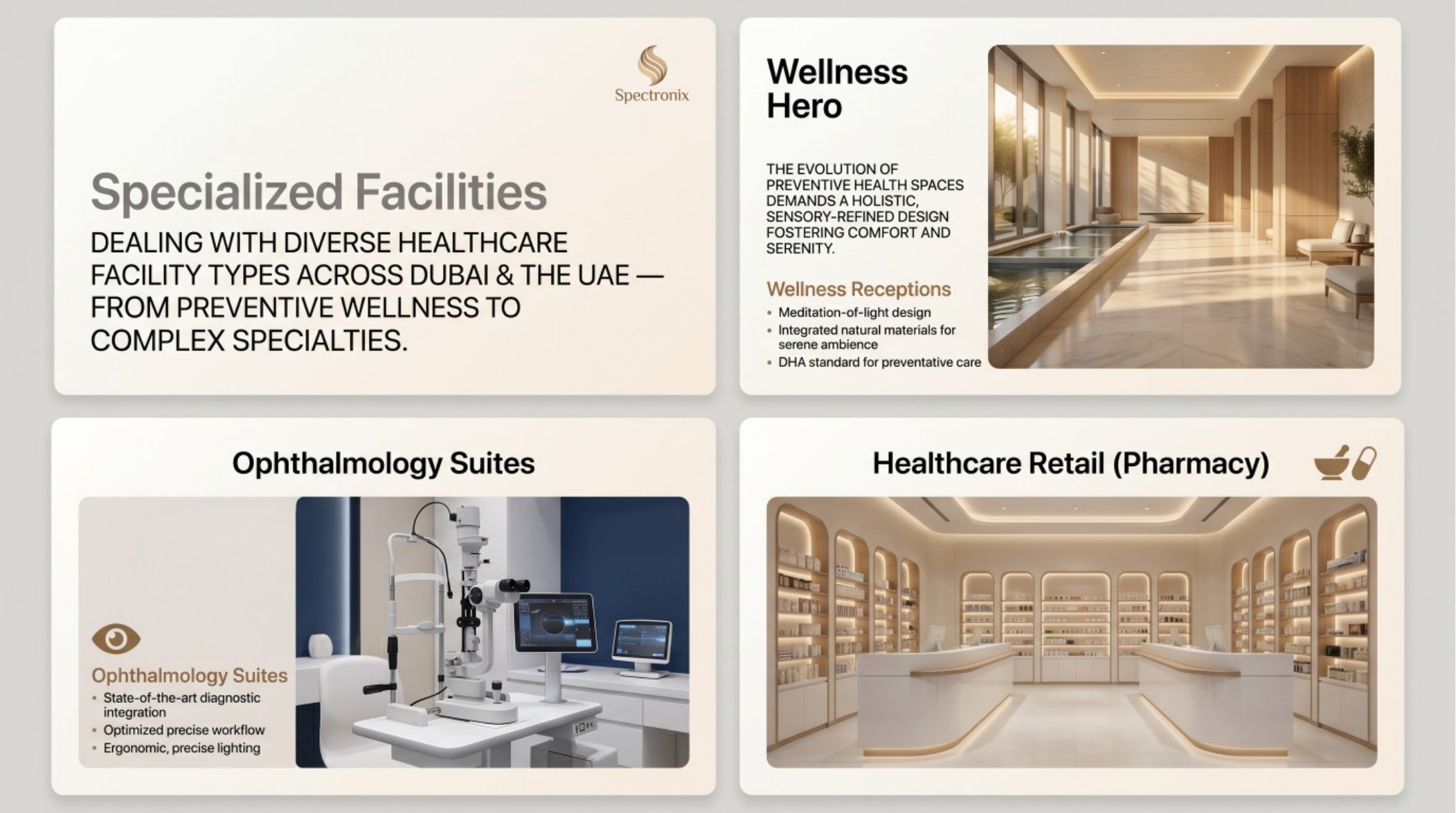 Premium materials, lighting and acoustic engineering for healthcare spaces