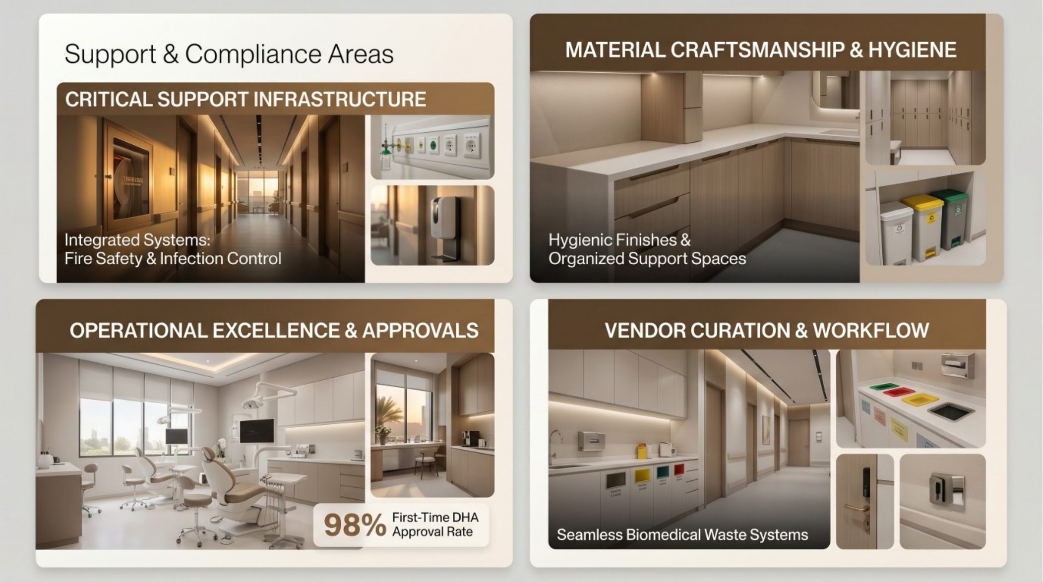 MEP, medical gas and infection-control infrastructure built into the design